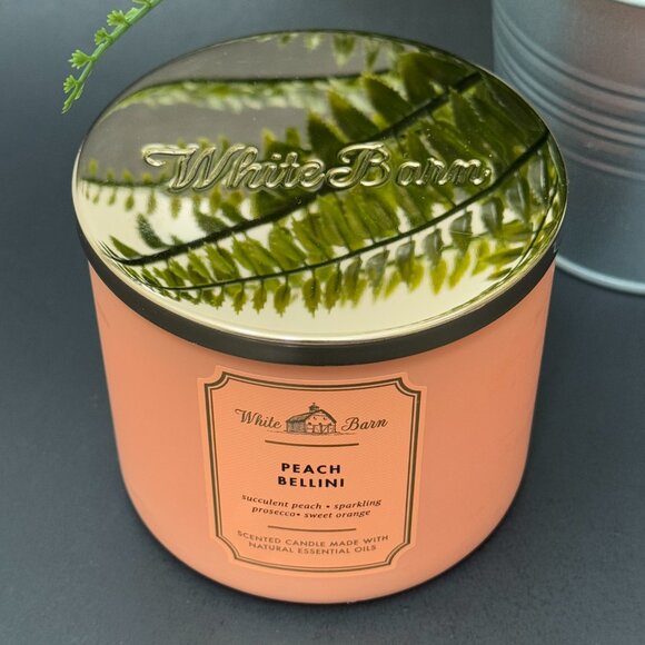 BBW Peach Bellini White Barn Bath & Body Works 3 Wick Candle - Picture 4 of 10